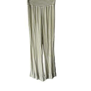 Billabong Pants Womens Medium White Green Striped Smocked Wide Leg‎ Flowy Beach